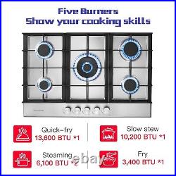 30in Gas Cooktop Kitchen 5Burners Countertop Built-in Gas Stainless Steel NG/LPG