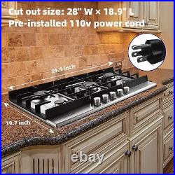 30in Gas Cooktop Kitchen 5Burners Countertop Built-in Gas Stainless Steel NG/LPG