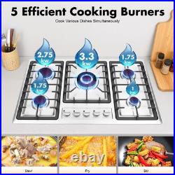 32 In Gas Cooktop Propane Gas Stove 5 Burner NG Drop-in Stainless Steel