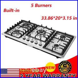 33.8 5 Burners Stove Top Stainless Steel Built-In Gas Propane Cooktop Stove New