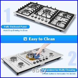 33.8 5 Burners Stove Top Stainless Steel Built-In Gas Propane Cooktop Stove New