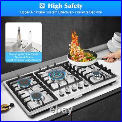 33.8 5 Burners Stove Top Stainless Steel Built-In Gas Propane Cooktop Stove New