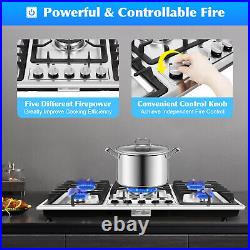 33.8 5 Burners Stove Top Stainless Steel Built-In Gas Propane Cooktop Stove New