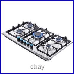 34 Gas Cooktop Stove Top 5 Burners LPG/NG Dual Fuel Stainless Steel