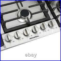 34 Stainless Steel 6 Burner Built-In Stove NG/LPG Gas Hob Cooktop Cooker USA