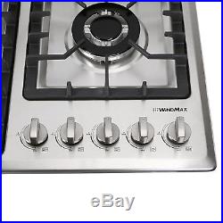 34 Stainless Steel Frame 5 Burners Stove NG/LPG Built-in Gas Cooktops Cooker