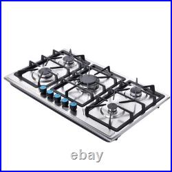 34Inch Gas Stove 5 Burner Top Built-in Stainless Steel Gas Cooktop NG/LPG Fuel
