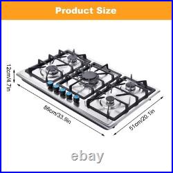 34Inch Gas Stove 5 Burner Top Built-in Stainless Steel Gas Cooktop NG/LPG Fuel
