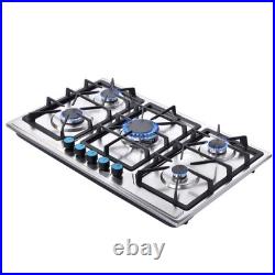 34Inch Gas Stove 5 Burner Top Built-in Stainless Steel Gas Cooktop NG/LPG Fuel