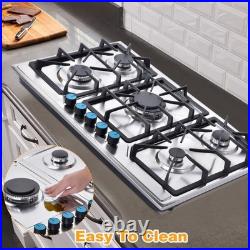 34Inch Gas Stove 5 Burner Top Built-in Stainless Steel Gas Cooktop NG/LPG Fuel