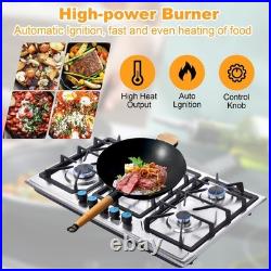34Inch Gas Stove 5 Burner Top Built-in Stainless Steel Gas Cooktop NG/LPG Fuel