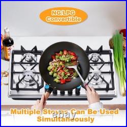 34Inch Gas Stove 5 Burner Top Built-in Stainless Steel Gas Cooktop NG/LPG Fuel
