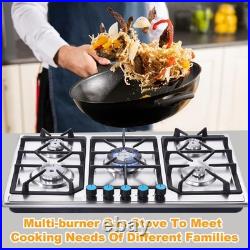 34Inch Gas Stove 5 Burner Top Built-in Stainless Steel Gas Cooktop NG/LPG Fuel