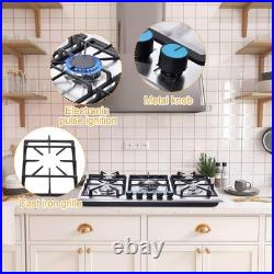 34Inch Gas Stove 5 Burner Top Built-in Stainless Steel Gas Cooktop NG/LPG Fuel