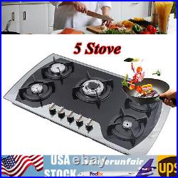 35.4 Gas Cooktop Stove Top 5-Burner Tempered Glass Built-In LPG/NG Gas Cooker