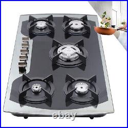 35.4 Gas Cooktop Stove Top 5-Burner Tempered Glass Built-In LPG/NG Gas Cooker