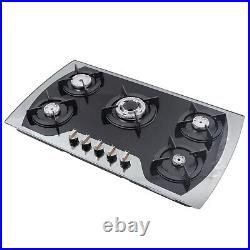 35.4 Gas Cooktop Stove Top 5-Burner Tempered Glass Built-In LPG/NG Gas Cooker