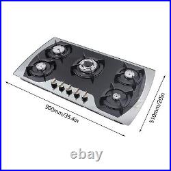 35.4 Gas Cooktop Stove Top 5-Burner Tempered Glass Built-In LPG/NG Gas Cooker