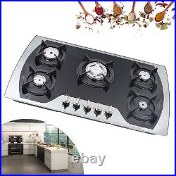 35.4 Gas Cooktop Stove Top 5-Burner Tempered Glass Built-In LPG/NG Gas Cooker