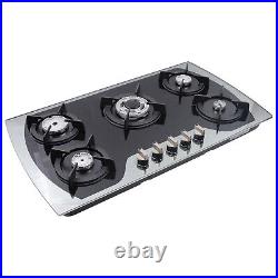 35.4 Gas Cooktop Stove Top 5-Burner Tempered Glass Built-In LPG/NG Gas Cooker