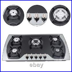 35.4 Gas Cooktop Stove Top 5-Burner Tempered Glass Built-In LPG/NG Gas Cooker