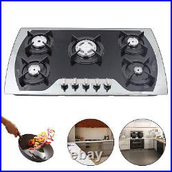 35.4 Gas Cooktop Stove Top 5-Burner Tempered Glass Built-In LPG/NG Gas Cooker