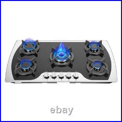 35.4 Gas Cooktop Stove Top 5 Burners Tempered Glass Built-In LPG/NG Gas Cooker