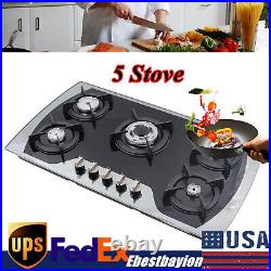 35.4 Gas Cooktop Stove Top 5 Burners Tempered Glass Built-In LPG/NG Gas Cooker