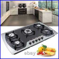 35.4 Gas Cooktop Stove Top 5 Burners Tempered Glass Built-In LPG/NG Gas Cooker