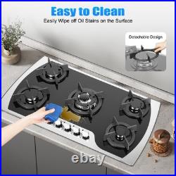 35.4 Gas Cooktop Stove Top 5 Burners Tempered Glass Built-In LPG/NG Gas Cooker
