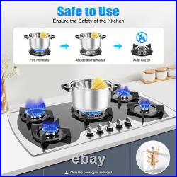 35.4 Gas Cooktop Stove Top 5 Burners Tempered Glass Built-In LPG/NG Gas Cooker