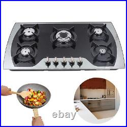 35.4 Gas Cooktop Stove Top 5 Burners Tempered Glass Built-In LPG/NG Gas Cooker