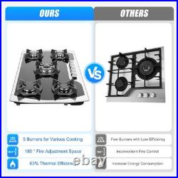 35.4 Gas Cooktop Stove Top 5 Burners Tempered Glass Built-In LPG/NG Gas Cooker