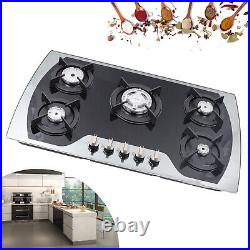 35.4 Gas Cooktop Stove Top 5 Burners Tempered Glass Built-In LPG/NG Gas Cooker