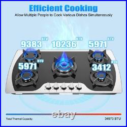 35.4 Gas Cooktop Stove Top 5 Burners Tempered Glass Built-In LPG/NG Gas Cooker