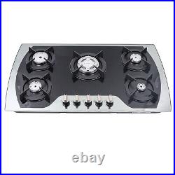 35.4 Gas Cooktop Stove Top 5 Burners Tempered Glass Built-In LPG/NG Gas Cooker