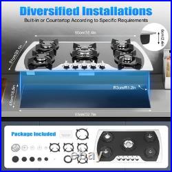 35.4 Gas Cooktop Stove Top 5 Burners Tempered Glass Built-In LPG/NG Gas Cooker