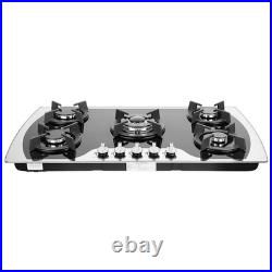 35.4 Gas Cooktop Stove Top 5 Burners Tempered Glass Built-In LPG/NG Gas Cooker
