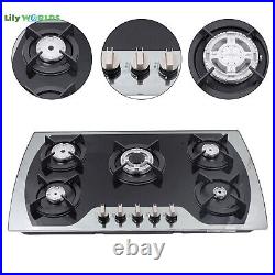 35.4 Gas Cooktop Stove Top 5 Burners Tempered Glass Built-In LPG/NG Gas Cooker