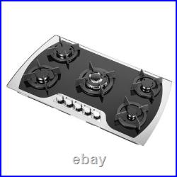 35.4 Gas Cooktop Stove Top 5 Burners Tempered Glass Built-In LPG/NG Gas Cooker