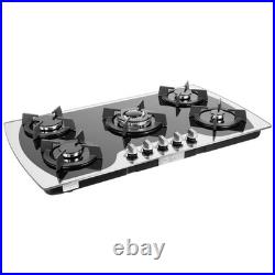 35.4 Gas Cooktop Stove Top 5 Burners Tempered Glass Built-In LPG/NG Gas Cooker