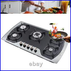 35.4 Gas Cooktop Stove Top 5 Burners Tempered Glass Built-In LPG/NG Gas Cooker