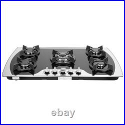 35.4 Gas Cooktop Stove Top 5 Burners Tempered Glass Built-In LPG/NG Gas Cooker