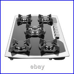 35.4 Gas Cooktop Stove Top 5 Burners Tempered Glass Built-In LPG/NG Gas Cooker