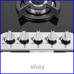 35.4 Gas Cooktop Stove Top 5 Burners Tempered Glass Built-In LPG/NG Gas Cooker
