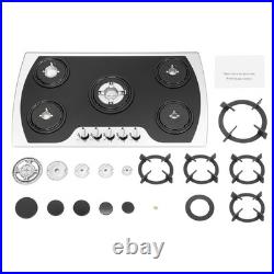 35.4 Gas Cooktop Stove Top 5 Burners Tempered Glass Built-In LPG/NG Gas Cooker