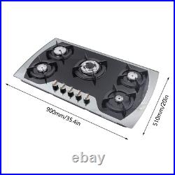 35Gas Cooktop Stove Top 5 Burners Tempered Glass Built-In LPG/NG Gas Hob Cooker