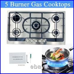 35inch Stainless Steel Gas Stove 5 Burners Built in Gas CookTop NG/LPG Glass