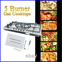 35inch Stainless Steel Gas Stove 5 Burners Built in Gas CookTop NG/LPG Glass