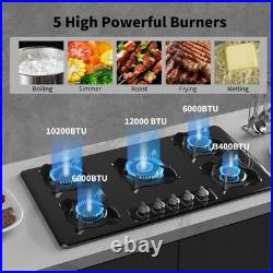 36, 5 Burner Gas Stove Top Built-in Propane Stove Stainless Steel, NG/LPG Dual